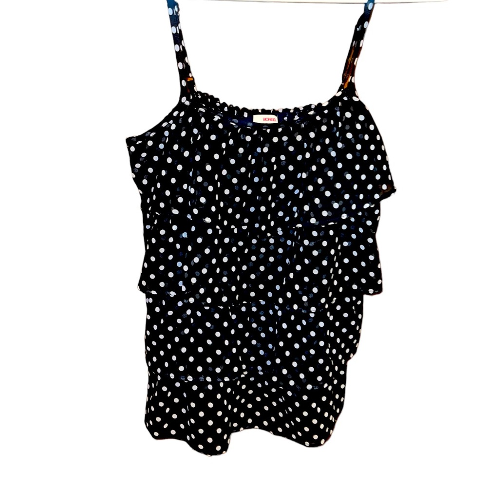 Women’s BONGO Sheer Layered Spaghetti Strap Tank Top Black W/ Polka Dots Medium - Picture 4 of 12